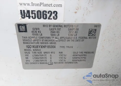 2017 Chevrolet Silverado 2500Hd Wt from USA, damaged, VIN 1GC1KUEYXHF185364